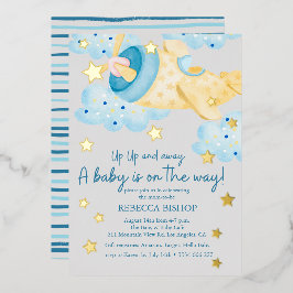 Auf und ab gelb graue Airplane Babydusche Folieneinladung
