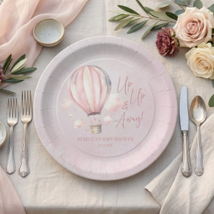 Auf und ab! Pink Hot Air Ballon Babydusche Pappteller