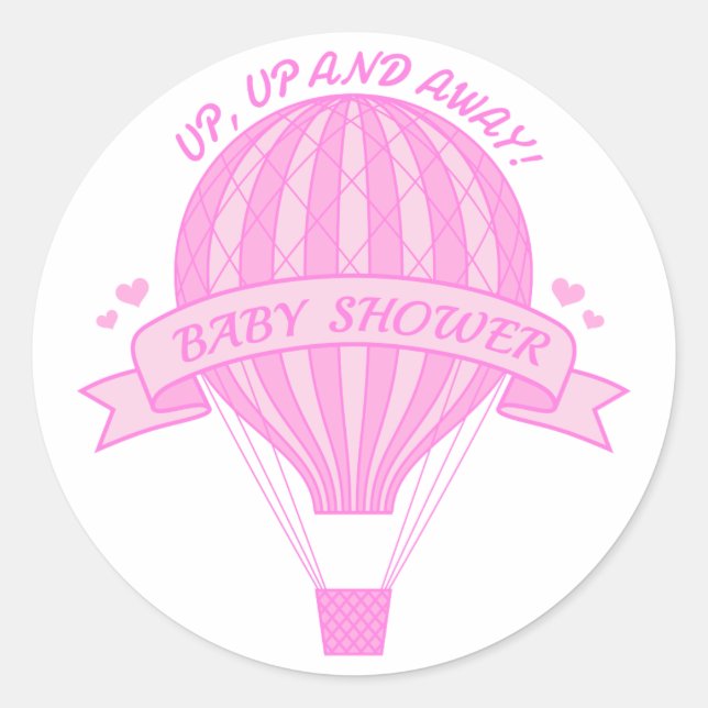 Auf und ab, rosa Heißluftballon Babydusche Runder Aufkleber (Vorderseite)