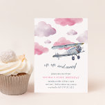 Auf und Ab | Vintager Geburtstagsparty des Flugzeu Einladung<br><div class="desc">Lasse sie fliegen! Unsere Vintagen Kindergeburtstag-Einladungen sind mit einem Aquarellflugzeug ausgestattet,  das durch flauschige rosa Wolken fliegt. Personalisieren Sie Ihre Geburtstagsfeierdetails unten. Die Karten werden zu bleich rosa. Eine perfekte Wahl für zukünftige Piloten und anstehende Aviatoren!</div>