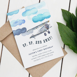 Auf und Ab | Vintager Geburtstagsparty des Flugzeu Einladung