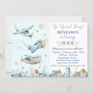 Auf und Ab | Vintager Geburtstagsparty des Flugzeu Einladung