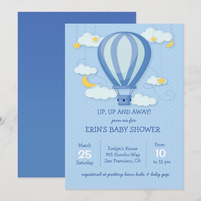 Auf, weg von Heißluftballon Babydusche Einladung (Vorne/Hinten)