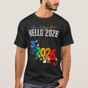 Auf Wiedersehen 2025 Hallo 2026 Lustige Cartoon Ne T-Shirt