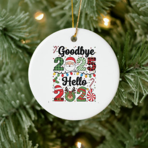 Auf Wiedersehen 2025 Hallo 2026 Neujahrsvorsatz Keramik Ornament