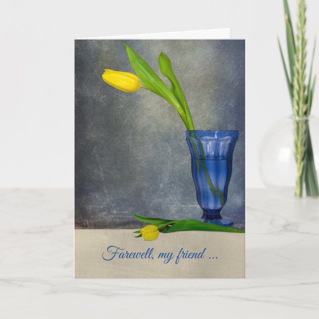 Auf Wiedersehen-gelbe Tulpe im Eiscremebecherglas Karte (Vorderseite)