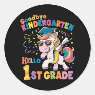 Auf Wiedersehen Kindergarten Hallo 1. Klasse Einho Runder Aufkleber
