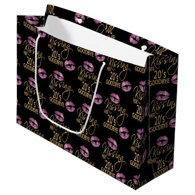 Auf Wiedersehen küssen - Rosa Lippen Große Geschenktüte (Vorderseite Schrägansicht)