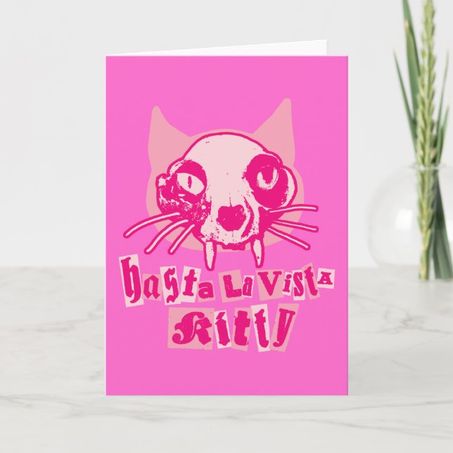Auf Wiedersehen Miezekatze - begrenzte rosa Karte (Vorderseite)