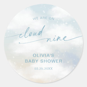 Auf Wolke 9 Baby Shower Lebendiges Blau Runder Aufkleber