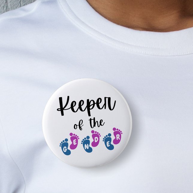 Aufbewahrung der Baby Feet Baby-Dusche Button (keeper of the gender baby feet baby shower gender reveal white button pin)