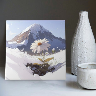 Aufblühen in Widrigkeiten Ein Schneebedeckte Berg Fliese