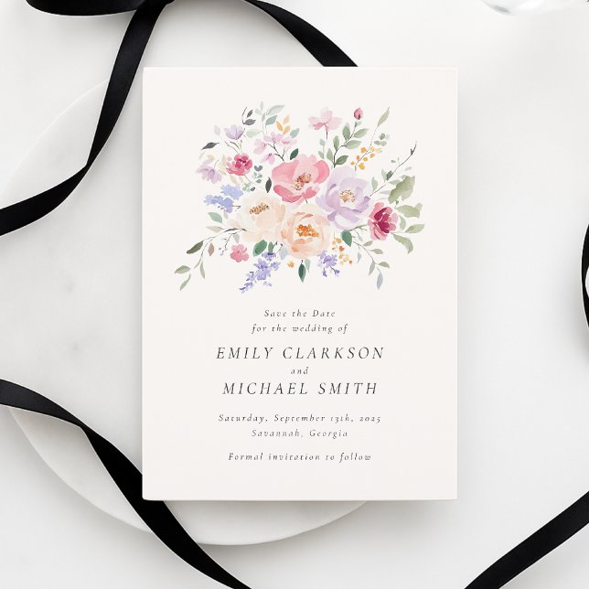 Aufblühende Aquarell-Pastell-Blumen Save-the-Date  Einladung (Von Creator hochgeladen)