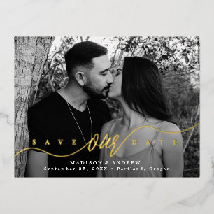 Aufblühende Liebe Gold Schrift Save the Date Folie Einladungspostkarte