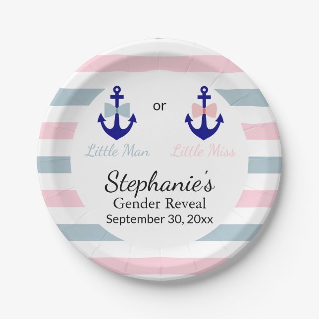 Aufdeckung des Geschlechts bei Navy-Nautical-Bow-K Pappteller (Vorderseite)
