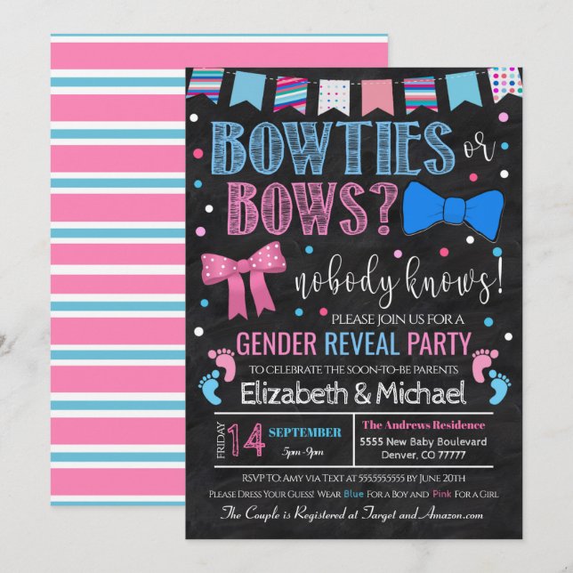 Aufdeckung von Bowties oder Bows Einladung (Vorne/Hinten)