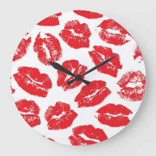Aufdruck Kuss Rote Lippen: Nahtloser Vintage-Stil Große Wanduhr