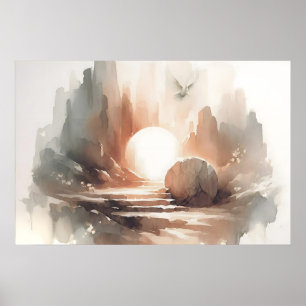 Auferstehung Christi Grab Wasserfarbenlandschaft Poster