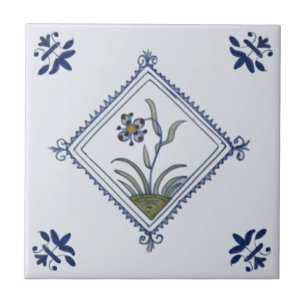 Auffallend Delft Diamond Gerahmt Blütenblau Multi Fliese