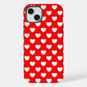 Auffallend Red iPhone Cover White Hearts Muster 15 Plus Hülle