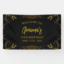 Auffallend Schwarz & Gold Marmor Sweet 16 Geburtst Banner