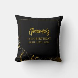 Auffallend Schwarz & Gold Marmor Sweet 16 Geburtst Kissen
