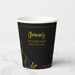Auffallend Schwarz & Gold Marmor Sweet 16 Geburtst Pappbecher
