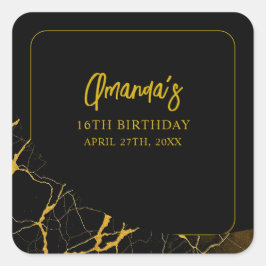 Auffallend Schwarz & Gold Marmor Sweet 16 Geburtst Quadratischer Aufkleber
