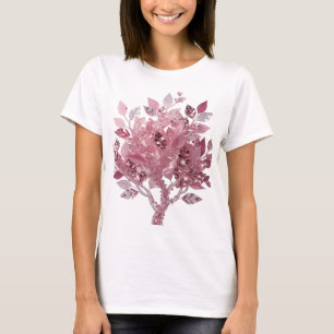 Auffallender Silberner PINK BLATT BAUM Text Design T-Shirt
