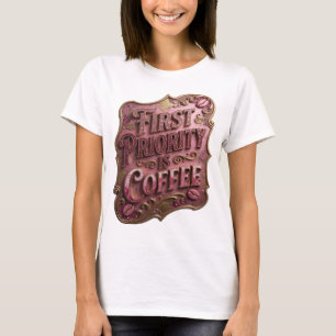 Auffallendes Gold ERSTES GEBOT IST KAFFEE v2 T-Shirt