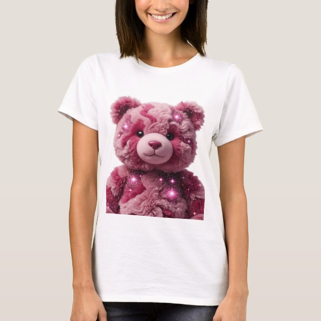 Auffallendes Rosa SPACE BEAR 3D-Textkunst T-Shirt (Vorderseite)
