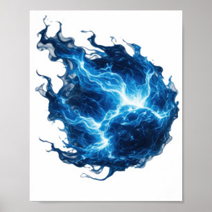 Auffallendes Silbernes BLAUE FLAMME Druck Poster