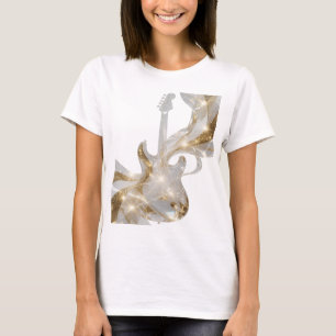 Auffällige silberne Gitarre mit goldenen Sternen i T-Shirt