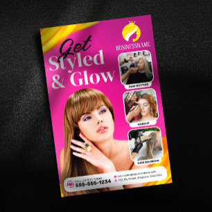 Auffälliger Pinker Haarstyling-Make-up-Artist-Salo Flyer