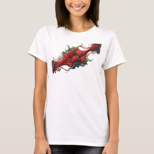 Auffälliger roter abstrakter Erdbeeren-Kunstprint T-Shirt