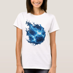 Auffälliger Silber-"Blauer-Flamme"-Druck T-Shirt