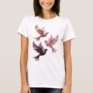 Auffälliges Silber-Drei-Rosa-Vögel-Shirt-Design T-Shirt