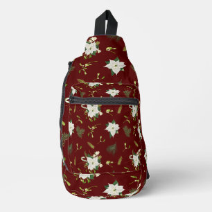 Auffälliges weiß-grünes Blumenmuster auf Kastanien Crossbody Bag
