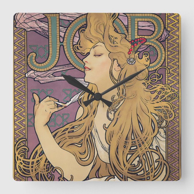 Aufgabe (1896) von Alphonse Mucha Quadratische Wanduhr (Vorderseite)