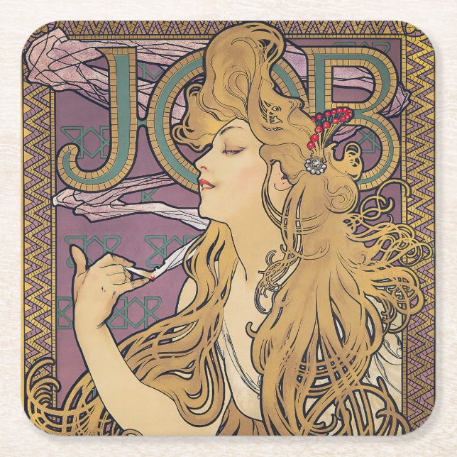 Aufgabe (1896) von Alphonse Mucha Rechteckiger Pappuntersetzer (Vorderseite)