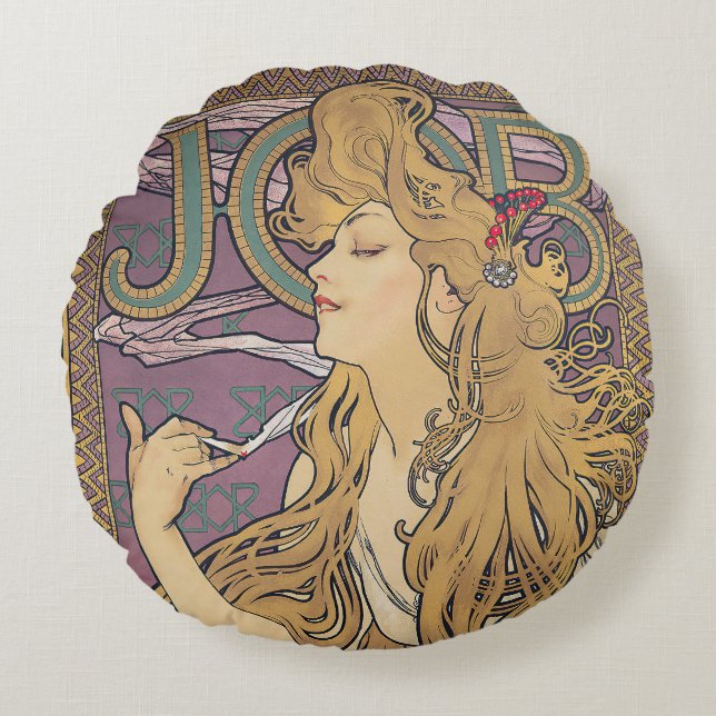 Aufgabe (1896) von Alphonse Mucha Rundes Kissen (Vorderseite)