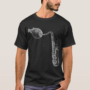 Aufgeblasener Weißer Kugelfisch Saxophon Spielend T-Shirt