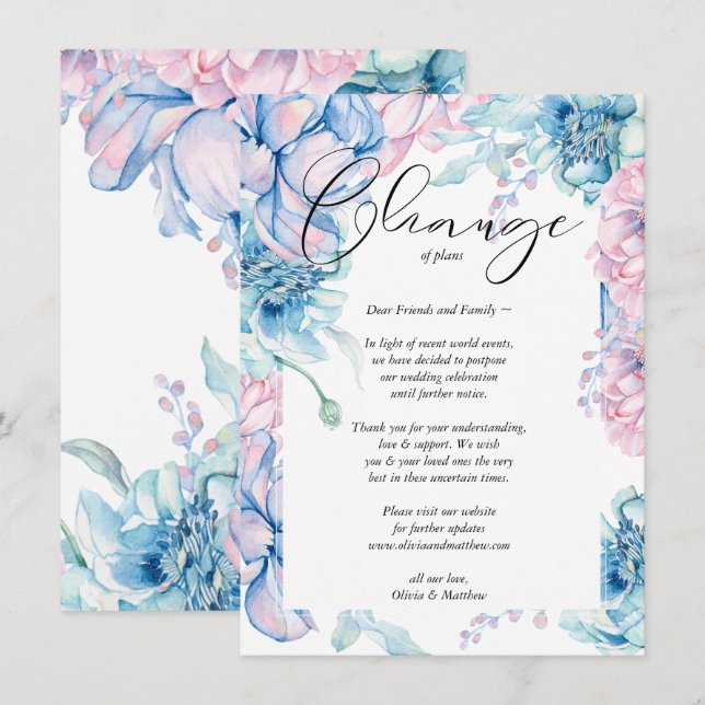 Aufgehängte Hochzeitsfarbe Rosa und Blau Einladung (Vorne/Hinten)
