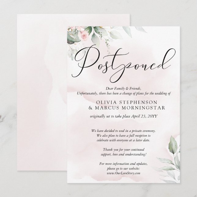 Aufgehängte Hochzeitsohle Wasserfarben blass Rosa Einladung (Vorne/Hinten)