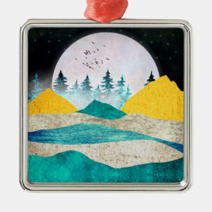 Aufgehende Supermond-Landschaft Ornament Aus Metall