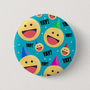 Aufgeregnet YAY Emojis in Party Hats  Button