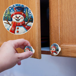 Aufgeregt Snowman Weihnachten Keramikknauf