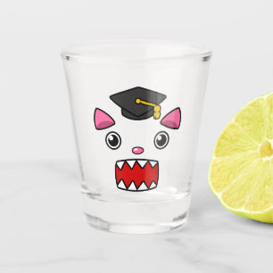 Aufgeregte Abschluss-Katze Schnapsglas