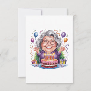 Aufgeregte alte Dame Geburtstagskuchen Kunst RSVP Karte