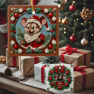 Aufgeregte Weihnachtsmaus individuell anpassbar Keramikornament